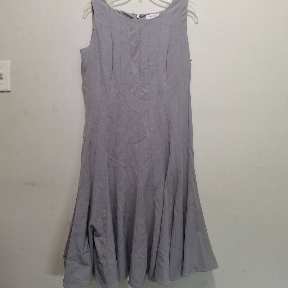 Calvin Klein Gray Sleeveless Pleated Fit & Flare Midi Dress Business Cocktail